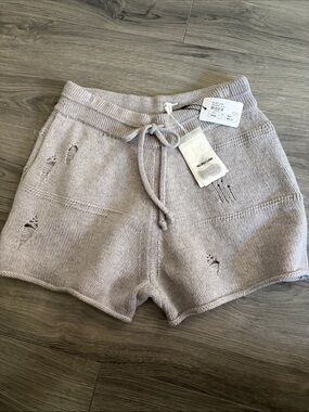 Helmut Lang Knit Drawstring Shorts in Pale Taupe